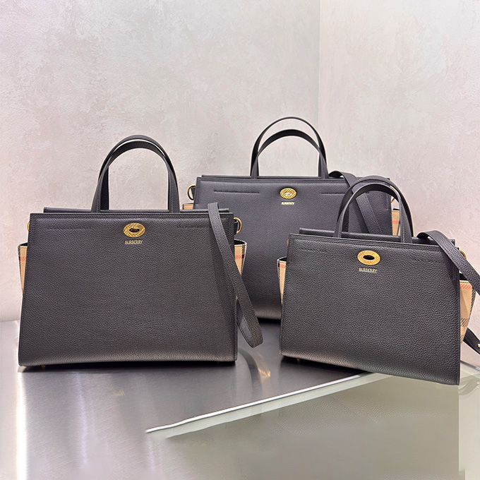 burberry medium cotswolds grained leather check panel tote bag
